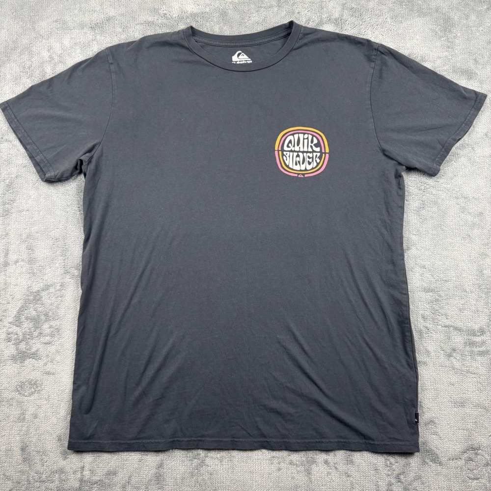 Quiksilver Mens XL Regular Fit Graphic T-Shirt Gray Surf Psychedelic Logo Tee
